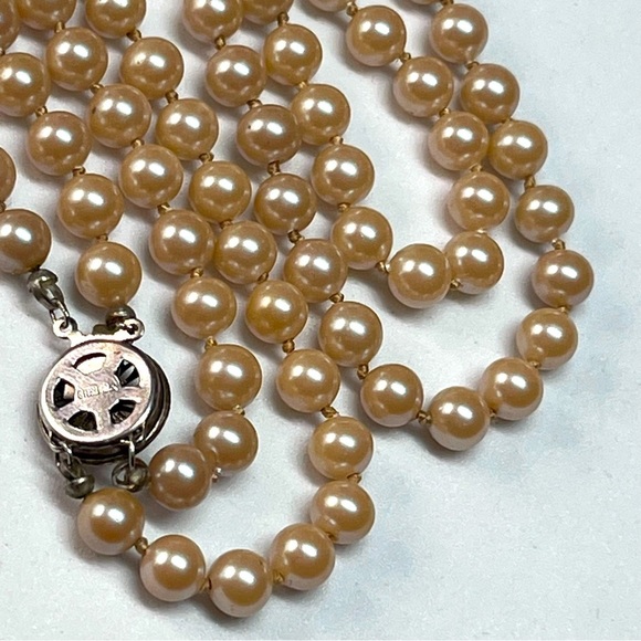 Sterling VTG 50's Simulated Pearls Golden Champagne Double Strand 23" - Picture 7 of 12